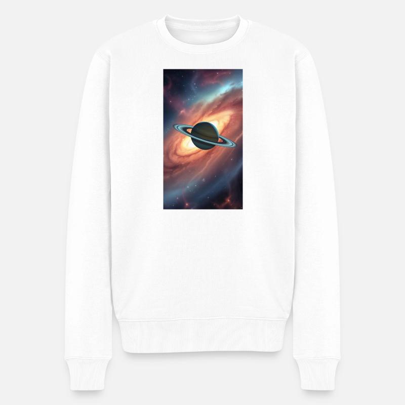 Saturn im Weltall mit Galaxie Hintergrund - Männer Premium Bio Pullover - Weiß