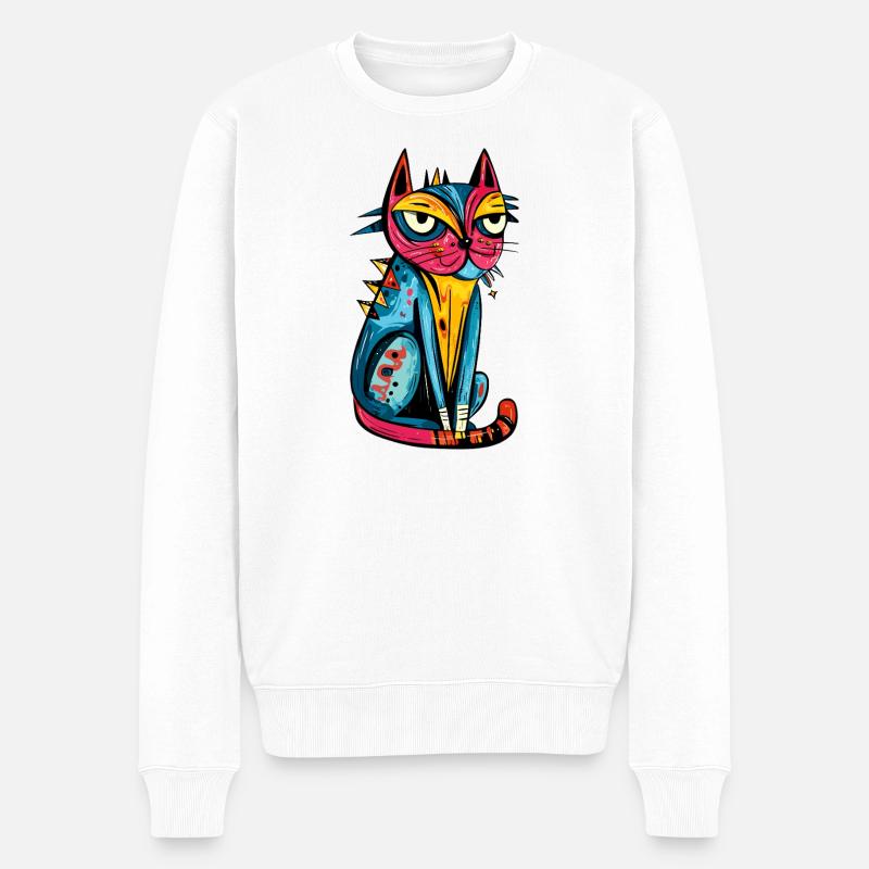 Katze Bunt Kunst - Männer Premium Bio Pullover - Weiß