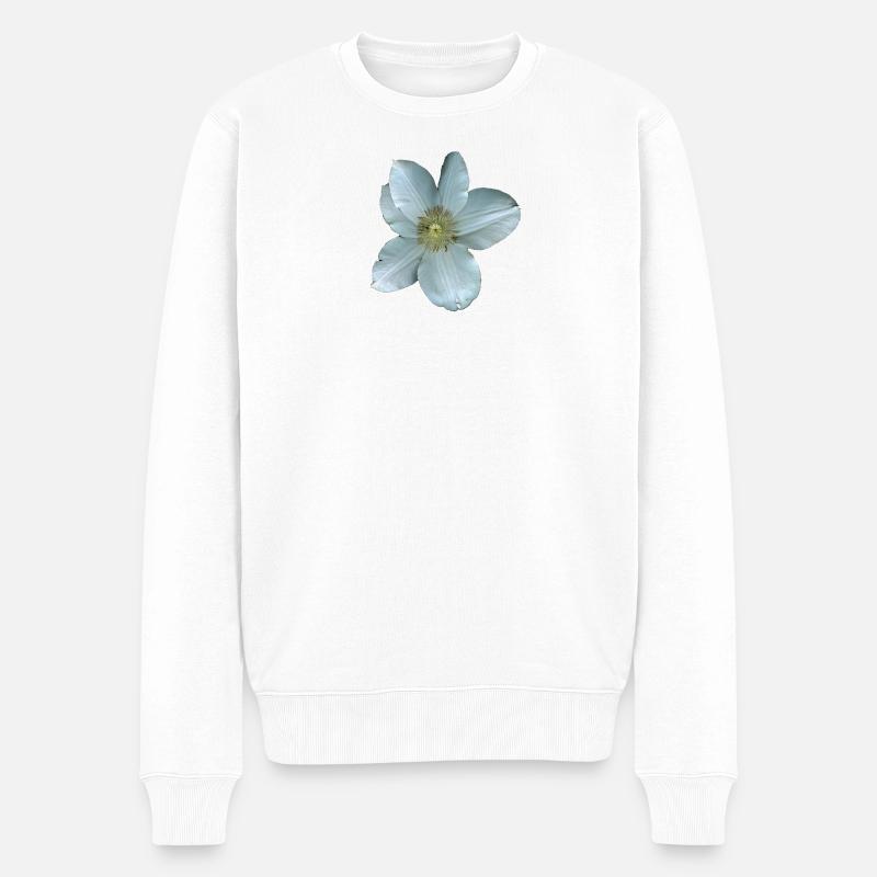 Weiße Clematis-Blüte - Männer Premium Bio Pullover - Weiß