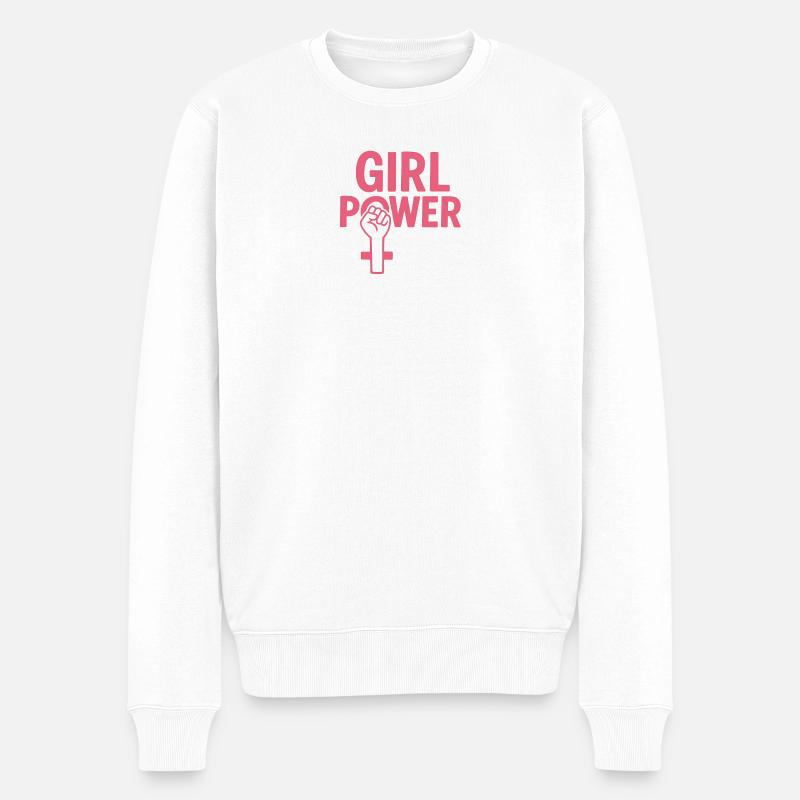 Girl Power Pink Faust-Emblem - Männer Premium Bio Pullover - Weiß
