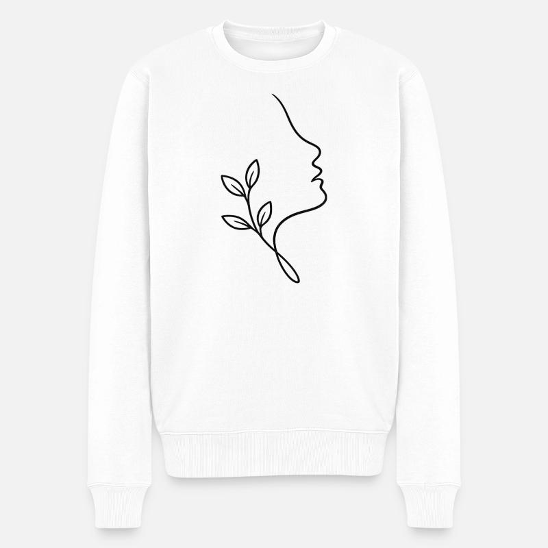 Liniengesicht mit Blattwerk - Männer Premium Bio Pullover - Weiß