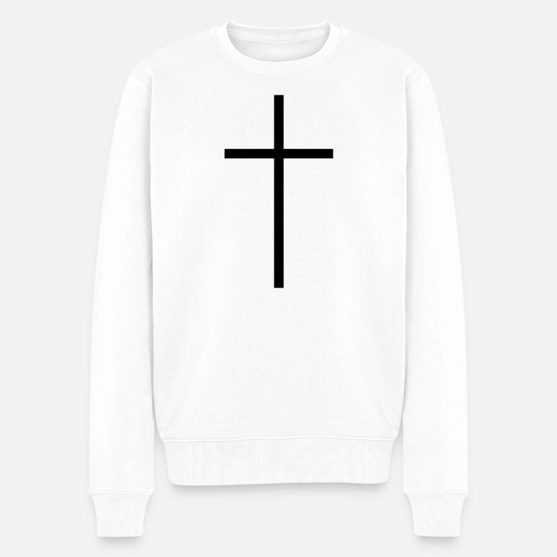 Schmales Kreuz schwarz - Männer Premium Bio Pullover - Weiß