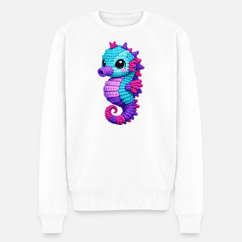 Charlotte Seepferdchen  - Männer Premium Bio Pullover - Weiß