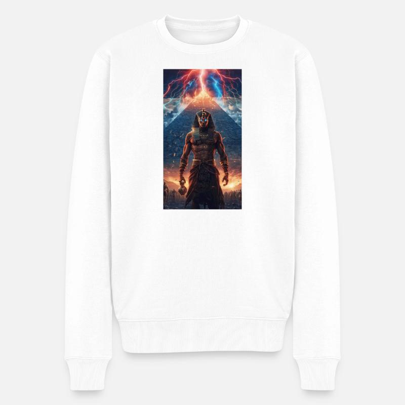 Donnerpharao vor der Pyramide - Männer Premium Bio Pullover - Weiß