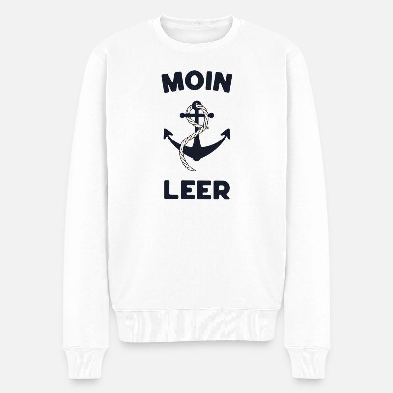 Moin Leer – Maritimes Anker-Design - Männer Premium Bio Pullover - Weiß