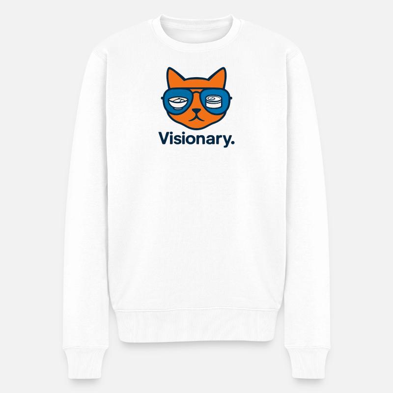 Chat Sushi Visionnaire avec des verres - Pull Premium bio Homme - blanc