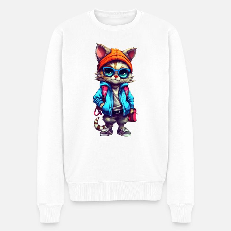 Dessin animé mignon chat - Pull Premium bio Homme - blanc