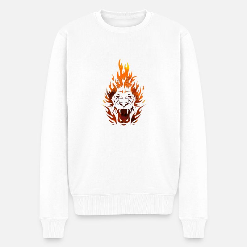 burning_lion - Männer Premium Bio Pullover - Weiß