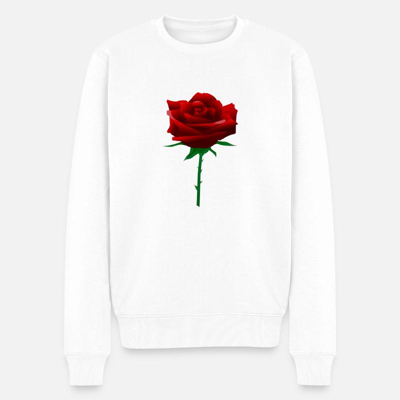 Rote Rose - Männer Premium Bio Pullover - Weiß