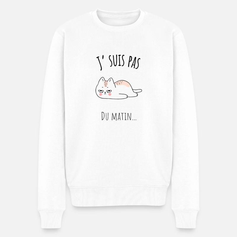 J'suis pas du matin, dessin chat pas du matin - Pull Premium bio Homme - blanc