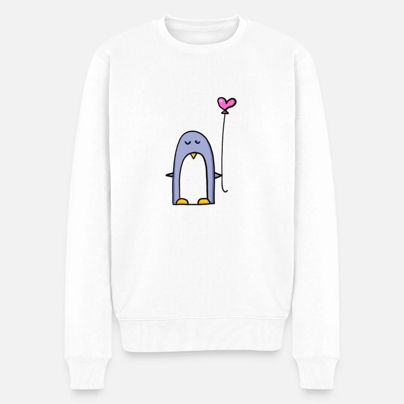 Pinguin mit Herzballon - Männer Premium Bio Pullover - Weiß