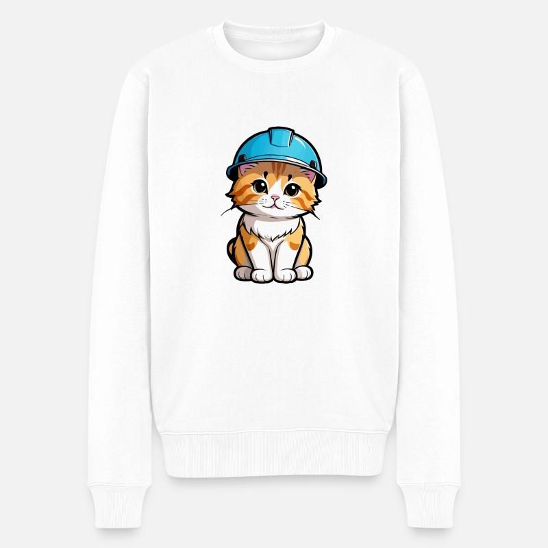 Kätzchen mit Schutzhelm - Männer Premium Bio Pullover - Weiß