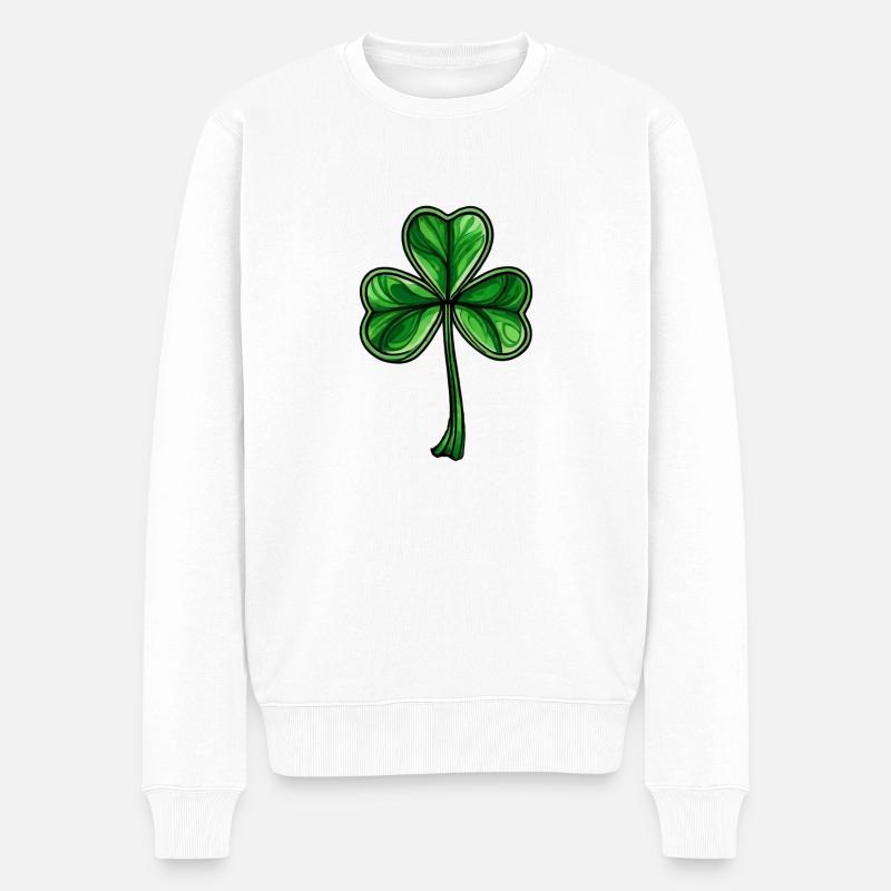 Kleeblatt St. Patrick´s Day Irisches Shamrock - Männer Premium Bio Pullover - Weiß