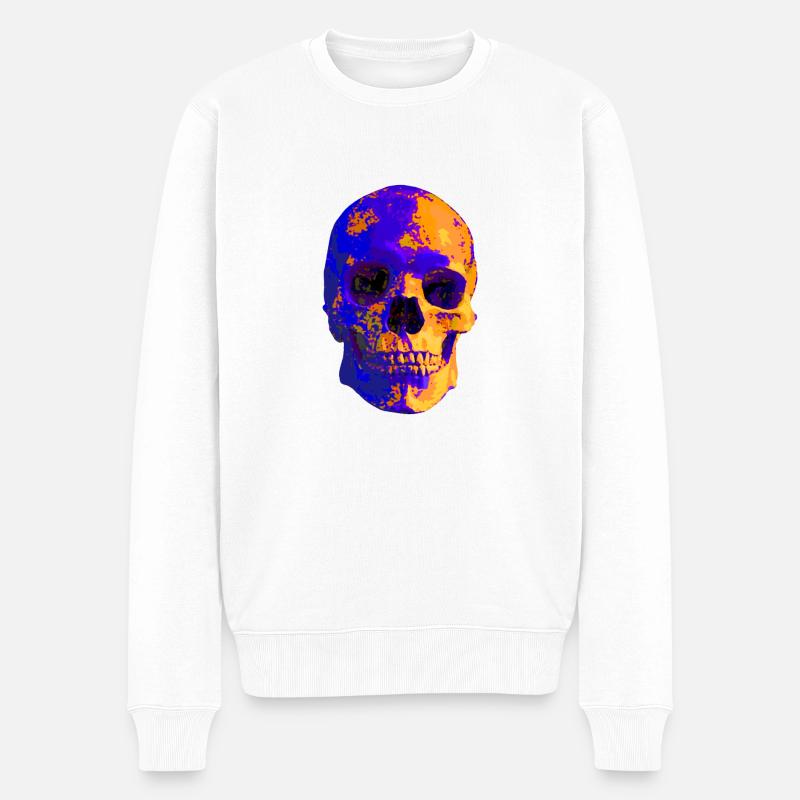 Bunter Skull - Männer Premium Bio Pullover - Weiß