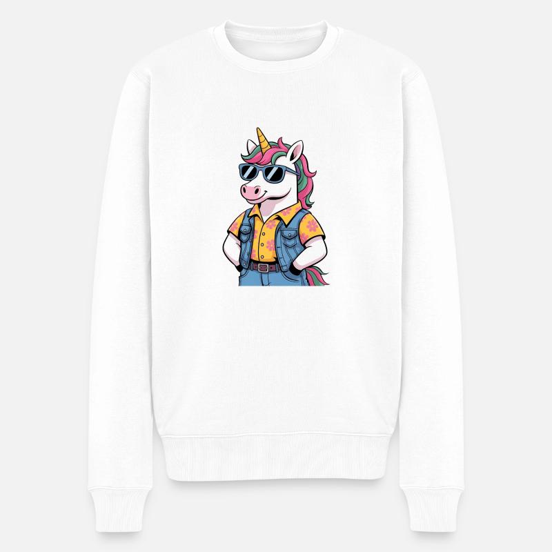 Lustiges Sommer-Einhorn - Männer Premium Bio Pullover - Weiß