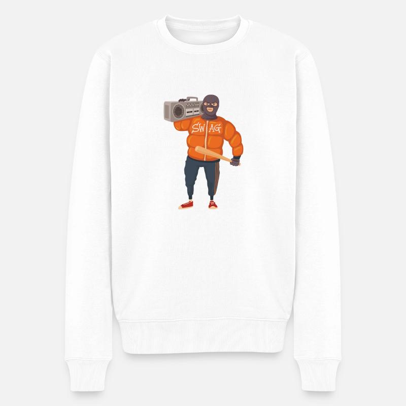 Gangster mit Baseballschläger und Ghettoblaster - Männer Premium Bio Pullover - Weiß