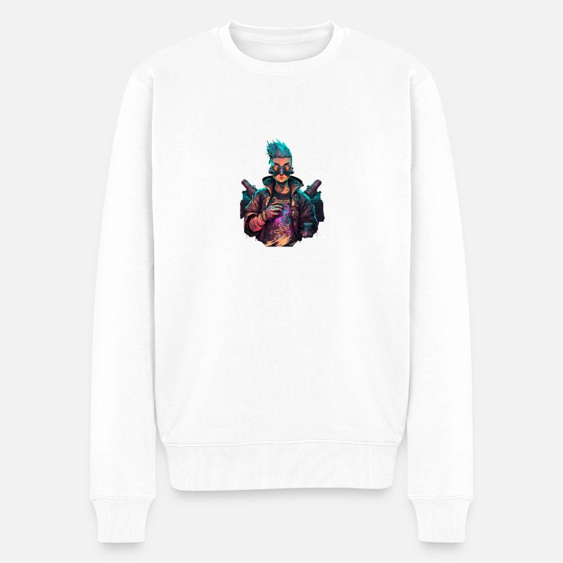 Cyber Fighter - Männer Premium Bio Pullover - Weiß