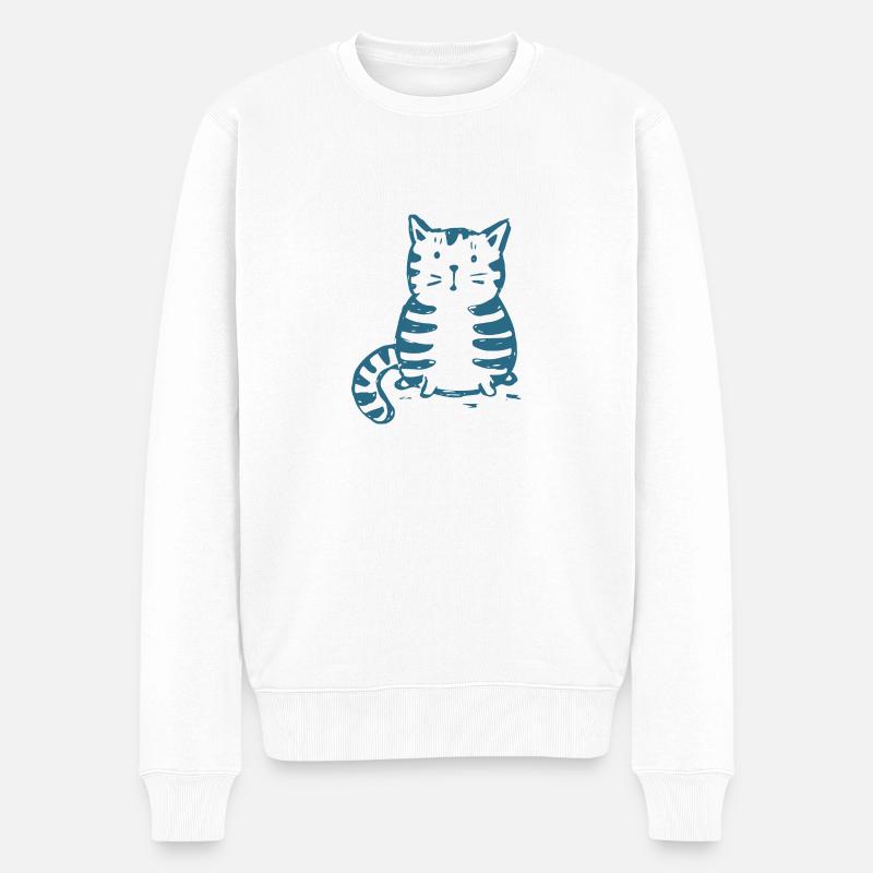 Katze - Männer Premium Bio Pullover - Weiß
