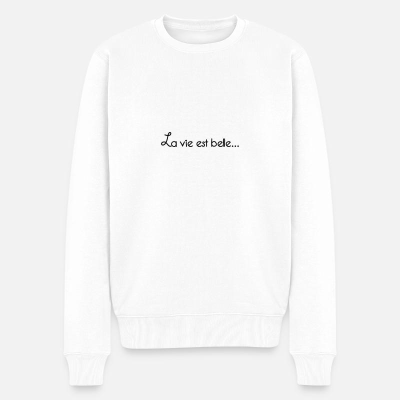 Das Leben ist wunderschoen - Männer Premium Bio Pullover - Weiß