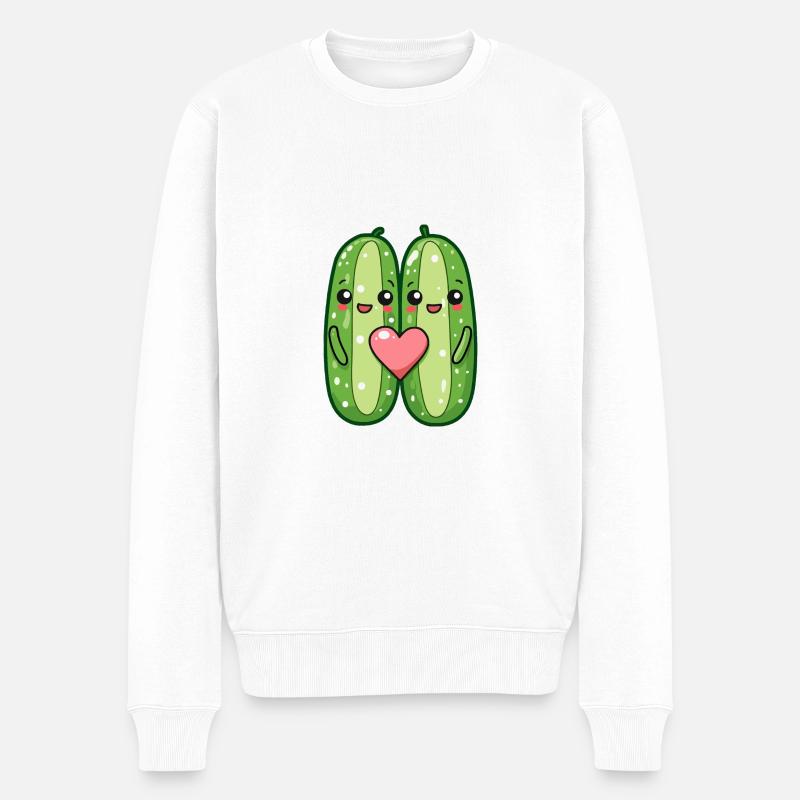 Gurke Paar Liebe Herz Lustig - Männer Premium Bio Pullover - Weiß