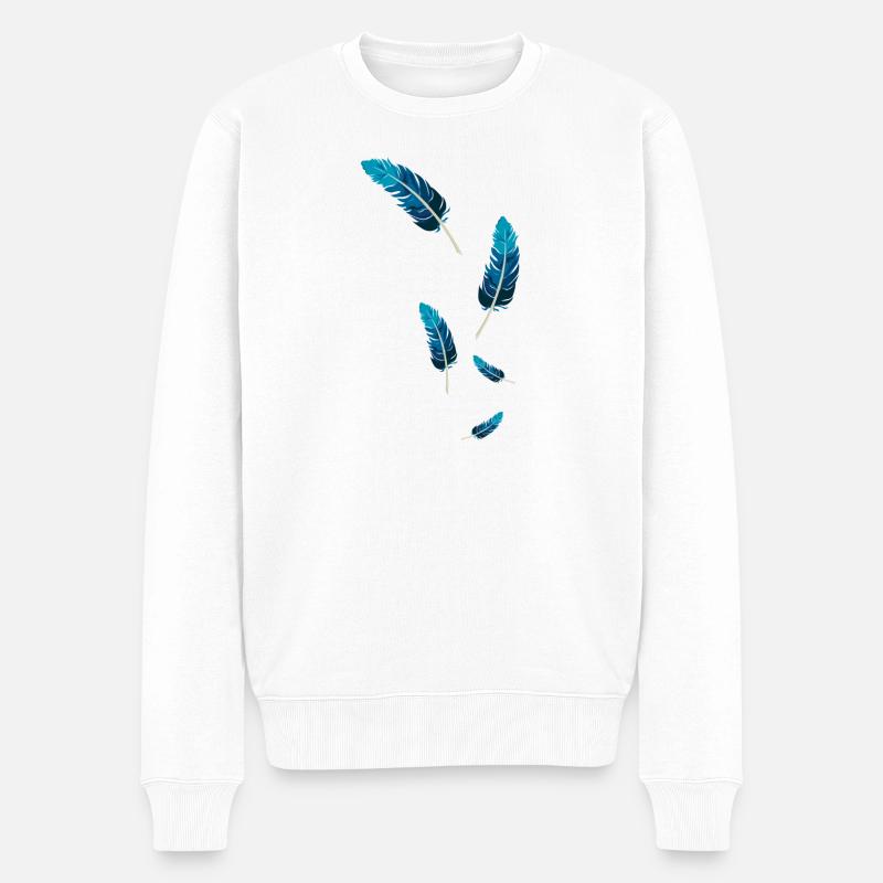 Blaue Federn - Männer Premium Bio Pullover - Weiß