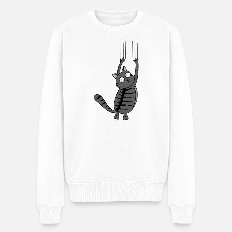Panic Cat Striped Version - Männer Premium Bio Pullover - Weiß