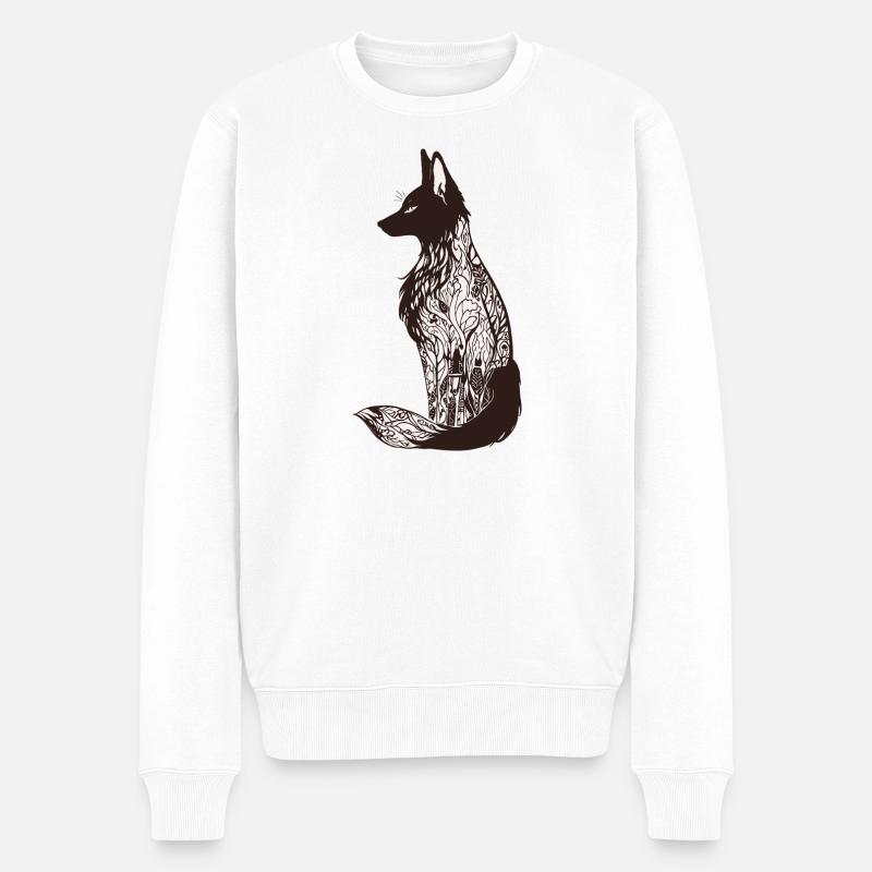 Silhouette de renard complexe avec des motifs floraux - Pull Premium bio Homme - blanc