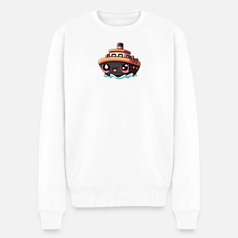 Fröhliches Schiff mit Augen - Männer Premium Bio Pullover - Weiß