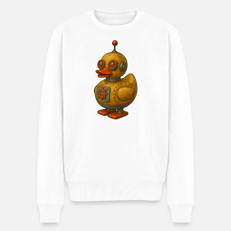 Retro Blech Roboter Ente - Männer Premium Bio Pullover - Weiß
