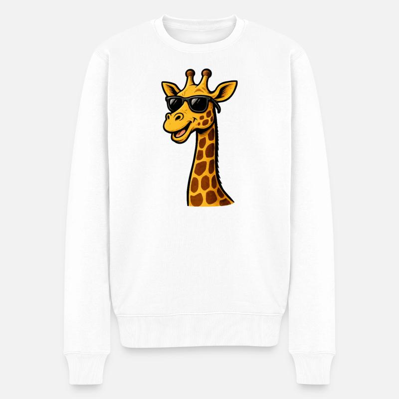 Giraffe mit Sonnenbrille - Männer Premium Bio Pullover - Weiß