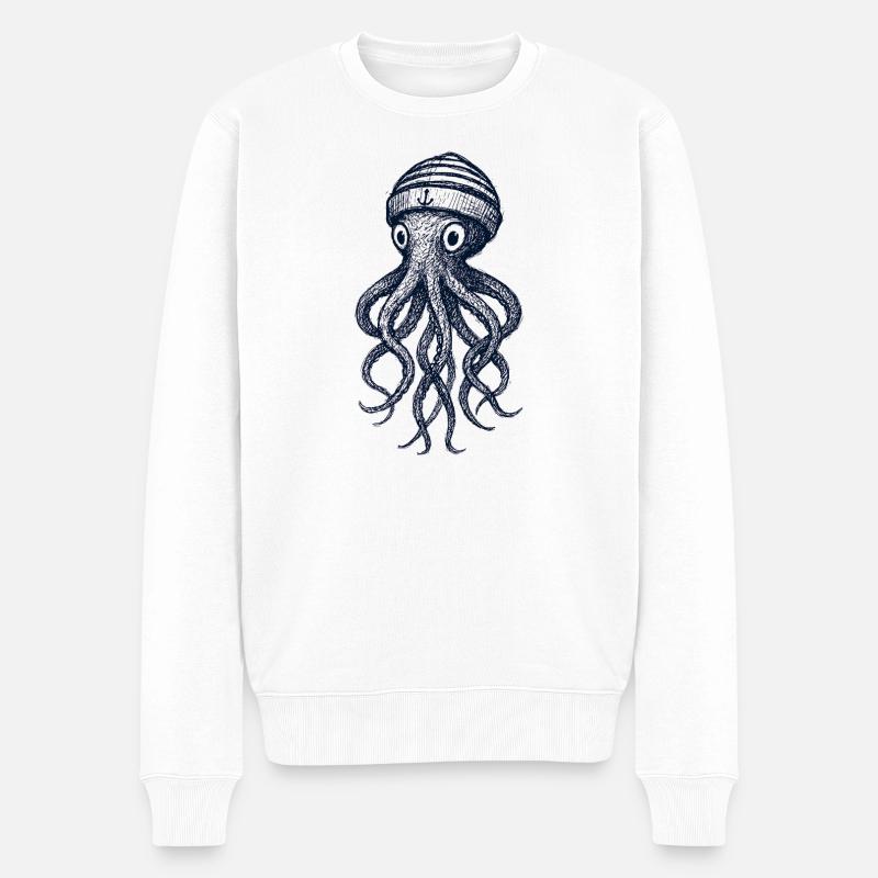 Seemann Tintenfisch - Männer Premium Bio Pullover - Weiß