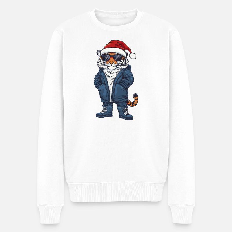 Tiger Weihnachten Winter - Männer Premium Bio Pullover - Weiß