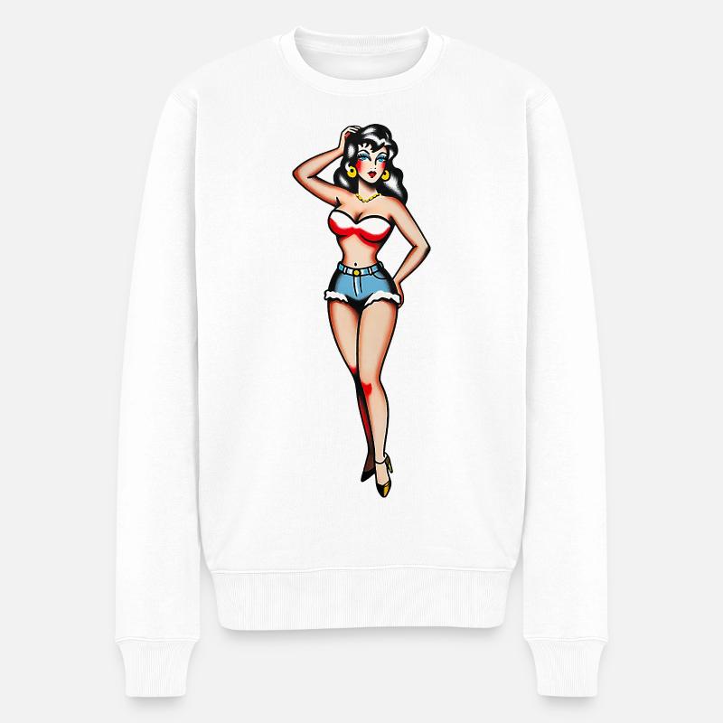 Fille Pin-Up Classique au tatouage - Pull Premium bio Homme - blanc