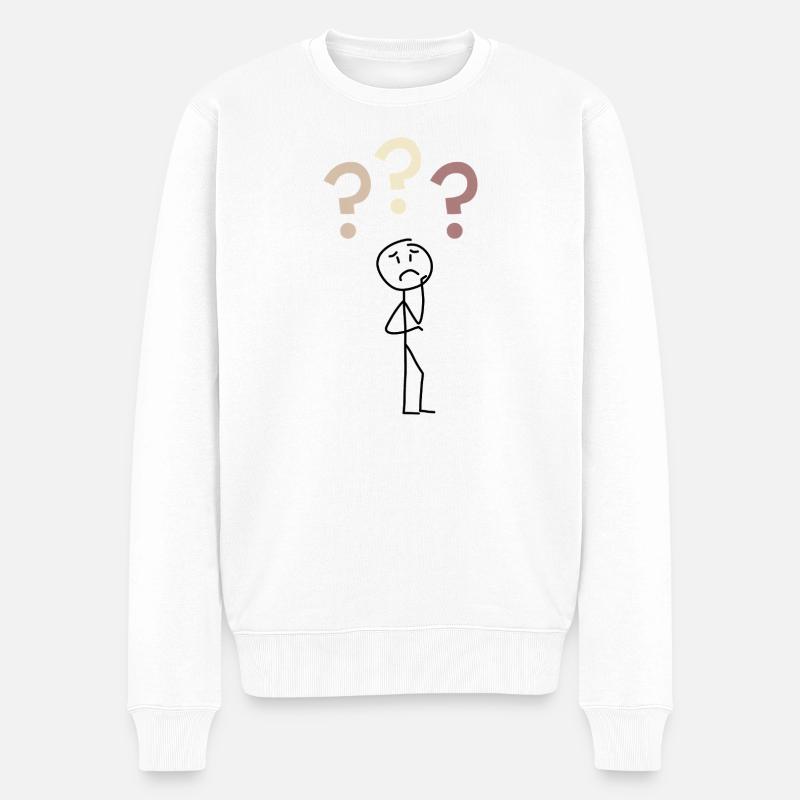 Three Question Marks – Minimal Mystery Design - Männer Premium Bio Pullover - Weiß