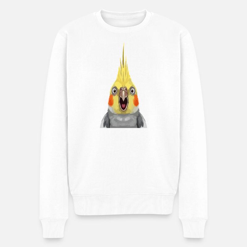 Ausdrucksstarker Cockatiel Pop-Print - Männer Premium Bio Pullover - Weiß