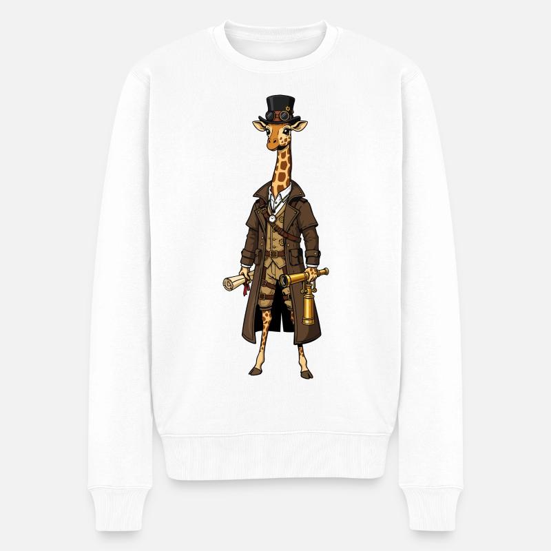 Girafe Exploratrice Steampunk Haut-de-Forme Chic - Pull Premium bio Homme - blanc