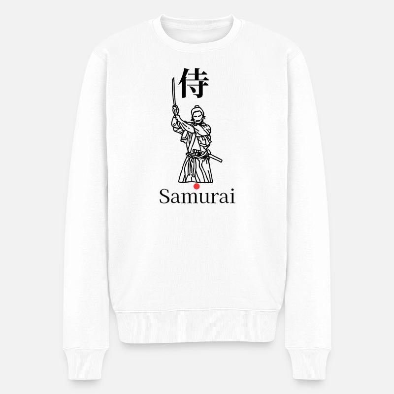 Samurai Symbol Minimal Schwarz Weiß Rot - Männer Premium Bio Pullover - Weiß