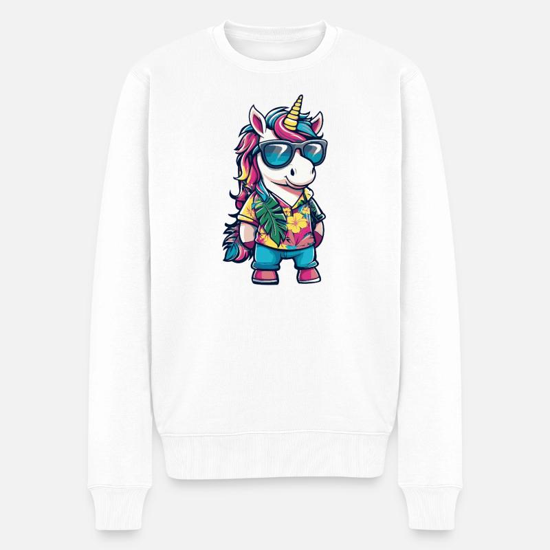 Einhorn Comic Urlaub - Männer Premium Bio Pullover - Weiß