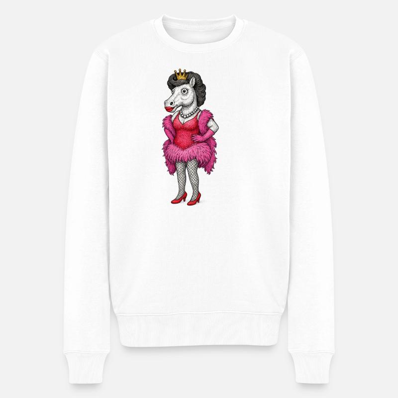 Königliche Stute-Diva in rosa Federn - Männer Premium Bio Pullover - Weiß