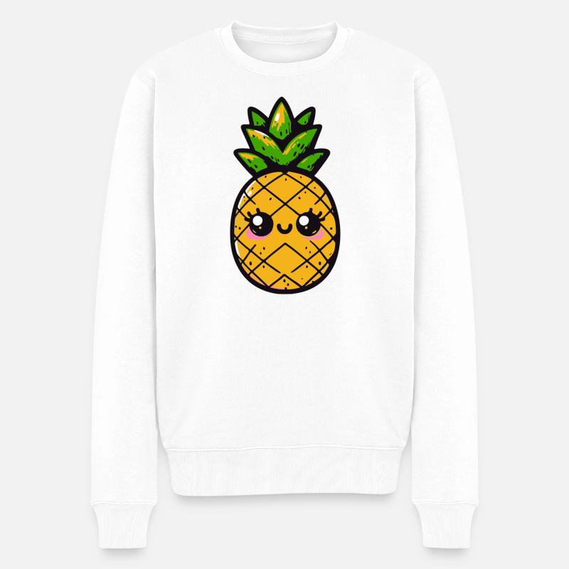 Kawaii-Ananas mit grünem Laub - Männer Premium Bio Pullover - Weiß