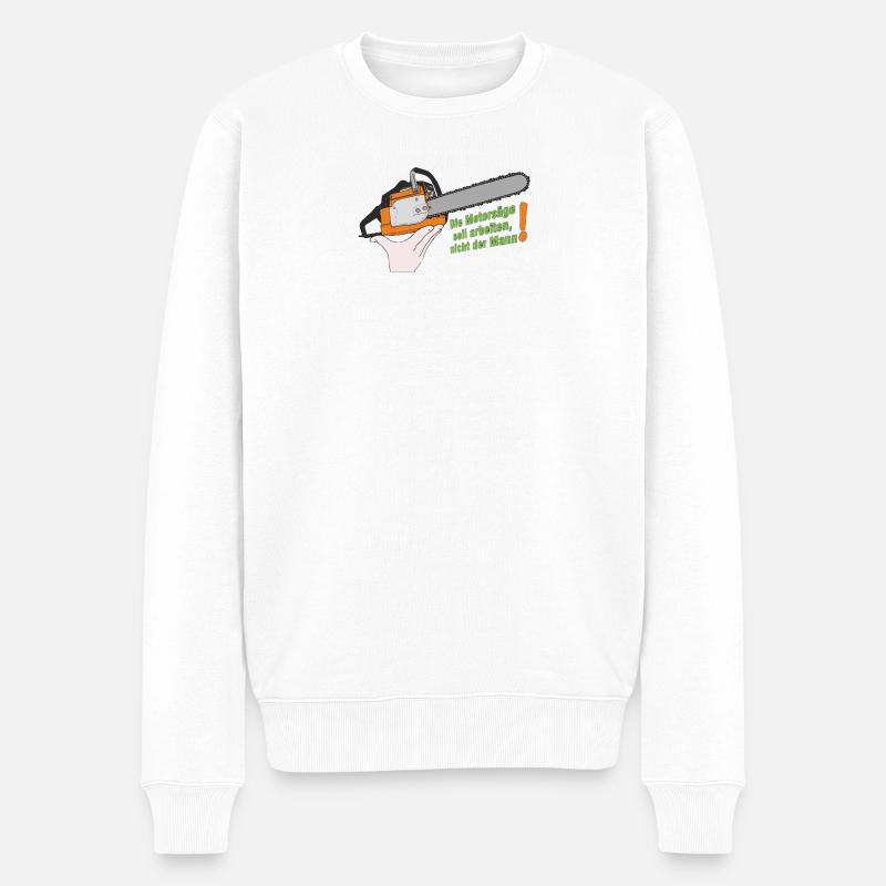 Motorsäge Humor ohne Hintergrund - Männer Premium Bio Pullover - Weiß