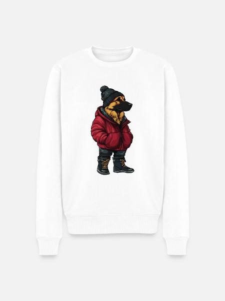 German Shepherd Funny Winter - Men's Premium Organic Jumper - white