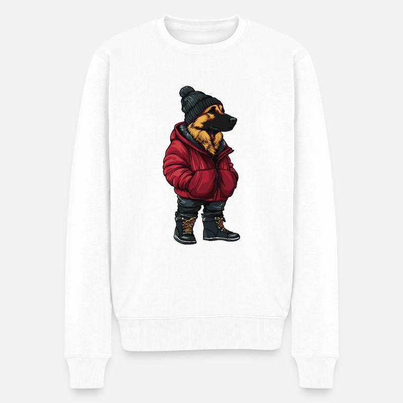 Berger allemand Drôle d’hiver - Pull Premium bio Homme - blanc