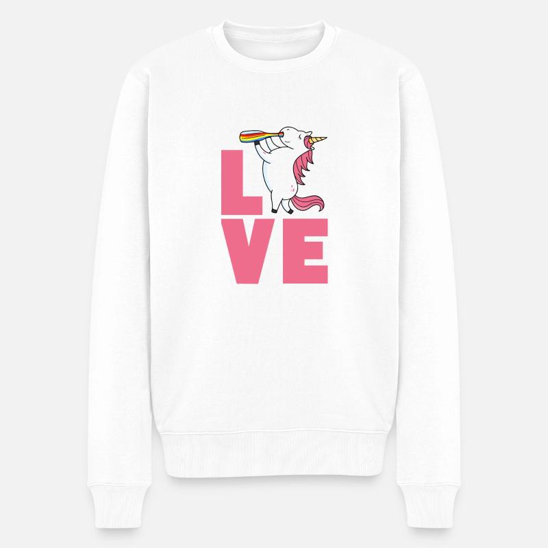 Love Einhorn - Männer Premium Bio Pullover - Weiß