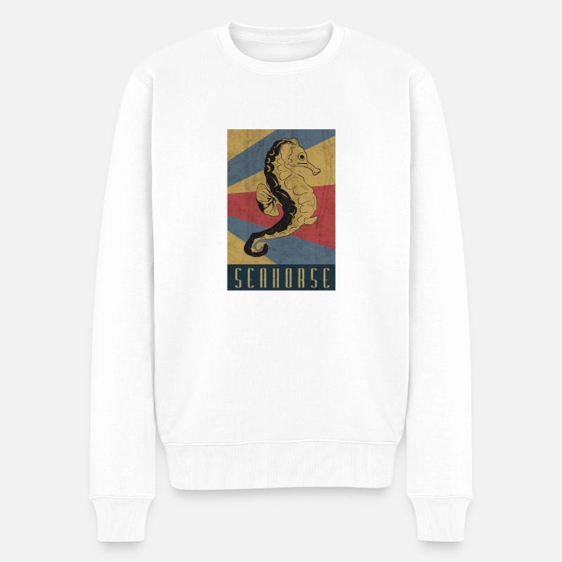 Seepferdchen Retro Seepferd Geschenk - Männer Premium Bio Pullover - Weiß