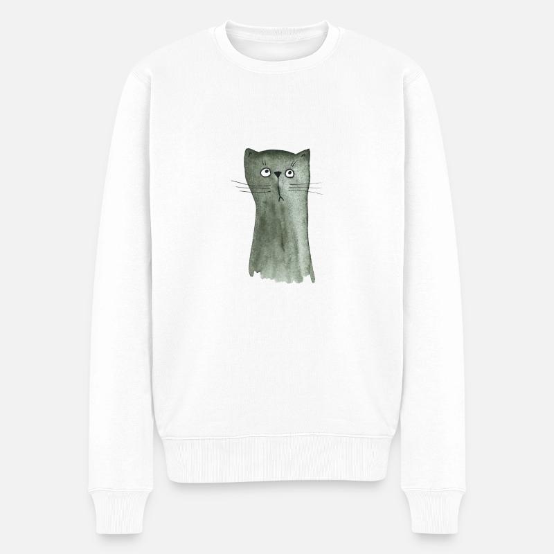 Kätzchen grau - Männer Premium Bio Pullover - Weiß