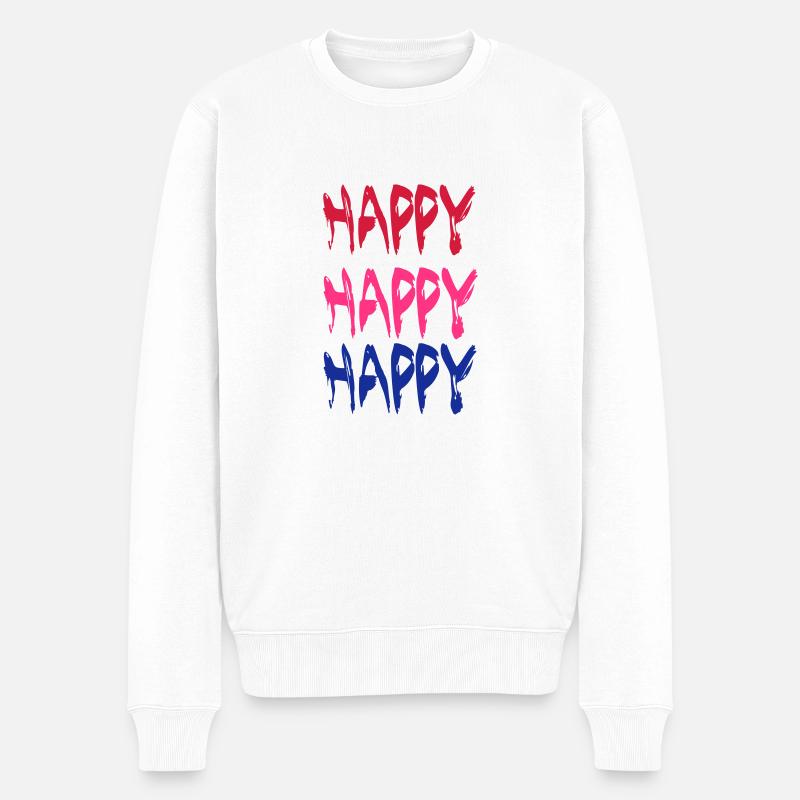 Happy - Männer Premium Bio Pullover - Weiß