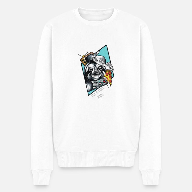 Pizza-Faultier - Männer Premium Bio Pullover - Weiß