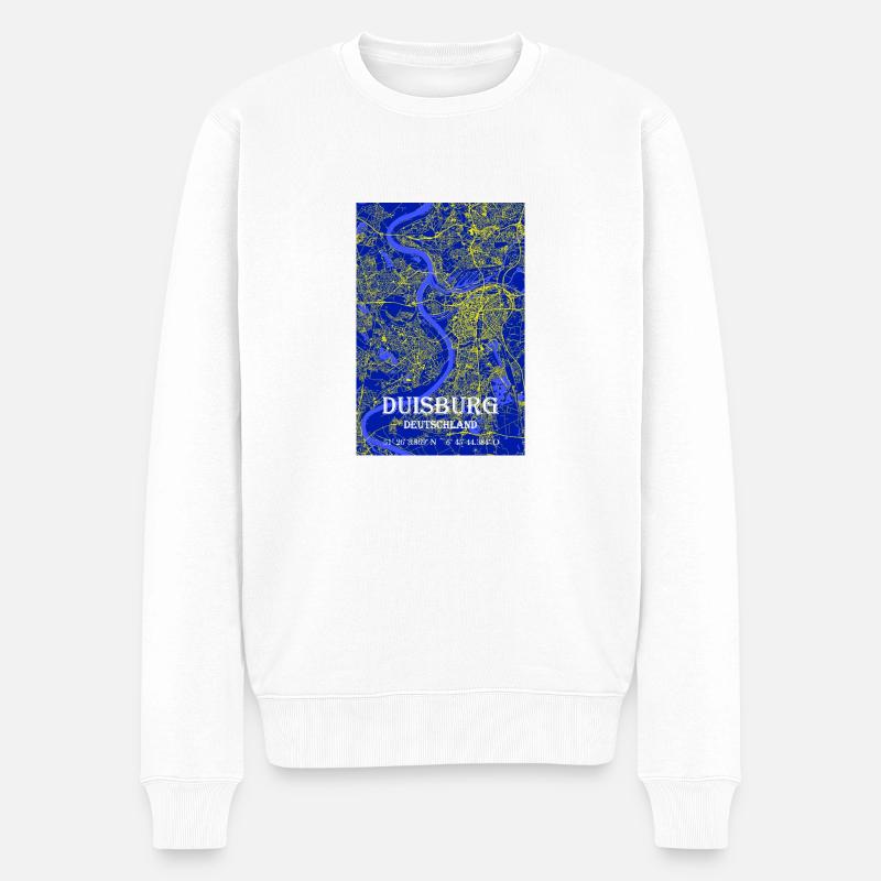 Nachtblaue schöne ästhetische Duisburg Stadtkarte - Männer Premium Bio Pullover - Weiß