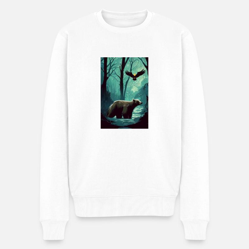 Tiere des Dunklen Waldes - Männer Premium Bio Pullover - Weiß
